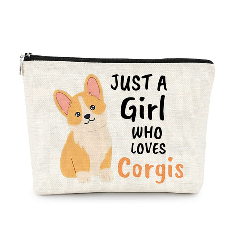 EXUQO Just a Girl Who Loves Corgis Cute Corgi Makeup Bag Cosmetic Bag Travel Toiletry Zipper Pouch, Corgi Mom Gifts for Women, Corgi Owner Gifts, Dog Lovers Women Girls Gifts