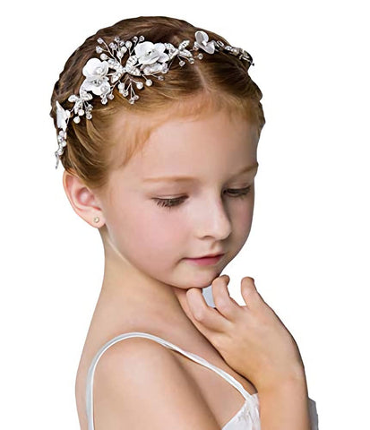 Locisne Cute Flower Pearl Headband, Princess Wedding Headpiece, for flower Girl and Bridesmaid Headdress Bridal Wedding Tiaras
