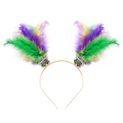 vokone Mardi Gras Headband Glitter Happy Mardi Gras Mask Feather Headband Hairband Costume Headwear (Mardi Gras)