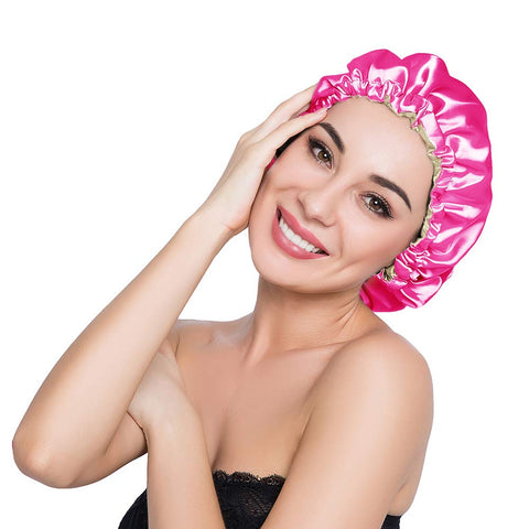 ELIHAIR Stain Bonnet Silky Sleep Cap Adjustable Satin Cap for Night Sleeping Hair Bonnet Reversible Double Layer Light Rose/Beige