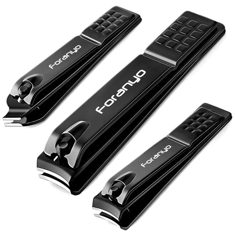 Foranyo Nail Clipper Set, Sharp Stainless Steel Nail Clippers For Thick Toenail & Ingrown, 3 Pcs Nail Clipper Cutter For Men And Women (Black)