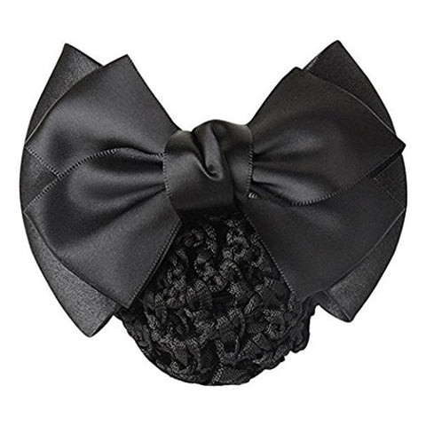 luzen 1 Piece Bowknot Hair Clip with Hairnet Snood Net Bun Cover Bow Hair Barrette Hair Clip(Black)