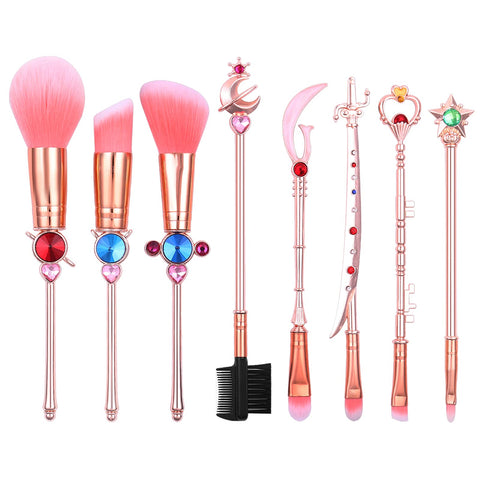 Feimeng Jewelry Anime SailorMoon Makeup Brushes, Pink Magic Wand Metal Handle, Synthetic Fiber Bristles, 8-Piece Set, Cosplay & Gift