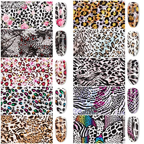 YesLady Nail Art Transfer Leopard Decals DIY Foil Wraps Stickers Manicure Tips 10 Pattern