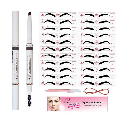 Eyebrow Stencil & Eyebrow Pencil, 30 Eyebrow Shaper Kit, Reusable Eyebrow Template With Strap & Eyebrow Razor, Waterproof Eyebrow Pen, 3 Minutes Makeup, Suitable for 98%