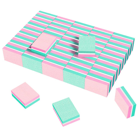 CGBE Nail Buffer Mini Block File 180/100 Grit Sandwich Washable Manicure Tools for Nail Care 50 Pcs(Pink-Green)