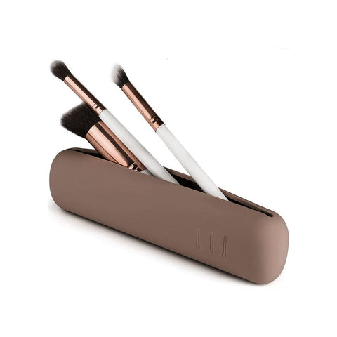 ONIYSA Travel Makeup Brush Holder, Travel Size Toiletries Silicone Make up Bag, Soft and Sleek Makeup Tools Organizer WaterProof Makeup Brush Travel Holder for All Brushes, Khaki, Portable