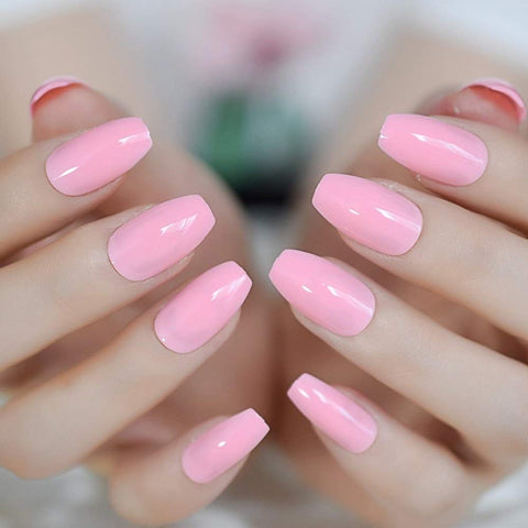 CoolNail Shiny Coffin Pearl Pink Ballerina Fake Nails Candy Pink UV Design False Nail Full Cover Acrylic Nails Art