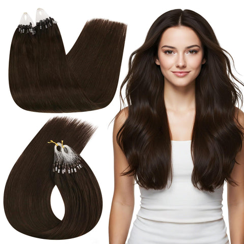 Ugeat 16inch 50g 1g/s Micro Rings Loop Hair Extensions Darkest Brown Remy Micro Ring Hair Extension 50strands Micro Ring Human Hair Extensions: 16inch, 2