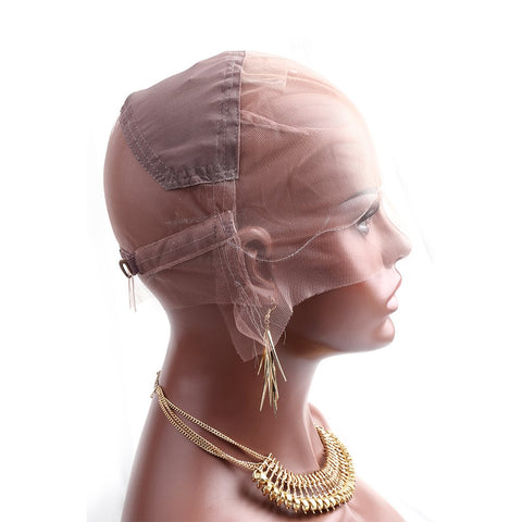 Bella Hair Full Lace Wig Cap with Adjustable Straps for Making Wigs, Medium Brown Swiss Lace with Stretch Panel at Crown (Small Size Cap)