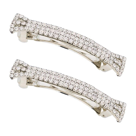 2 Pieces Three Row Rhinestone Crystal Hair Barrette Hair Rhinestone Barrette Gorgeous Bling Rhinestone Hair Clips Hairpin Hair Accessories for Girls and Women 2.75" in Length, Silver