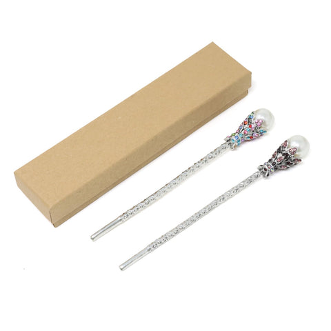 Pink+Colorful : yueton Pack of 2 Vintage Rhinestone Pearl Hair Stick Vintage Hair Chopsticks Hairpin Chignon Pin (Pink+Colorful)