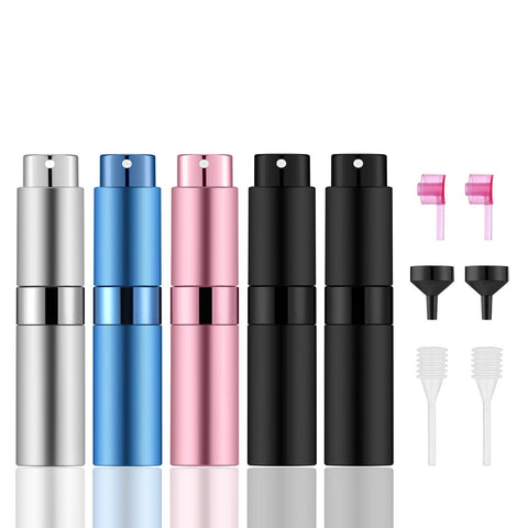 KOIBITO 5PC Perfume Atomizer Bottle(8ML), Mini Empty Cologne Spray Bottle, Refillable Liquid Mini Atomizer Sprayer for Cologne