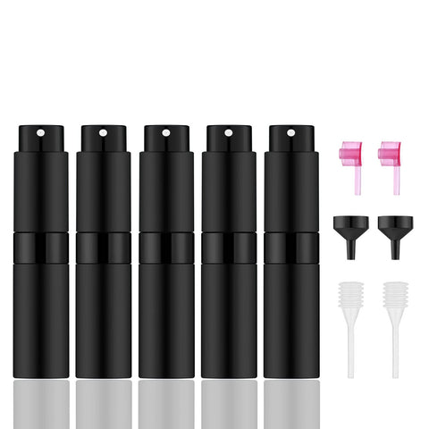 KOIBITO 5PC Perfume Atomizer Bottle(8ML), Mini Empty Cologne Spray Bottle, Refillable Liquid Mini Atomizer Sprayer for Cologne (Black)
