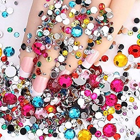 Minejin Nail Art Flat Back Charms Rhinestones Brilliant Colorful Manicure Gems Toes Tips Decorations 2000Pcs