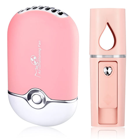 USB Mini Portable Fans and Portable Nano Facial Mister Rechargeable Electric Handheld Air Conditioning Atomization Eyelash Extensions with Mirror