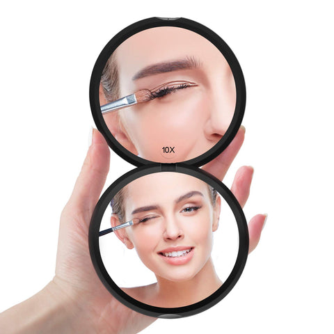 Magnifying Compact Mirror for Purses - Benbilry Double Sided Travel Makeup Mirror with 10X Magnification, 4 Inch Small Pocket Mirror, Portable Folding Great Compact Cosmetic Mirror (Black)