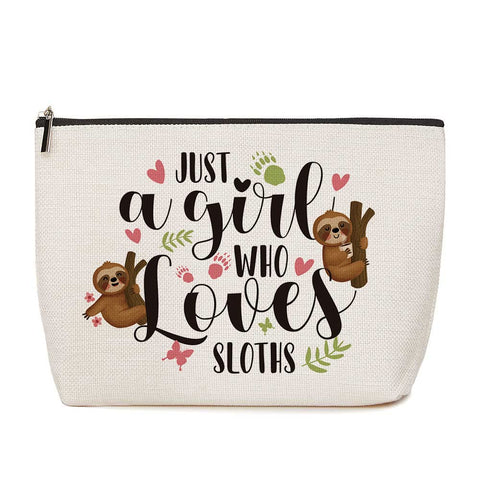 Sloth Gifts for Women Sloth Birthday Party Supplies Just A Girl Who Loves Sloths Makeup Bag Sloth Decor Funny Birthday Gifts for Sloth Lovers Women Niece Sisters Friend BFF Besties, Beige