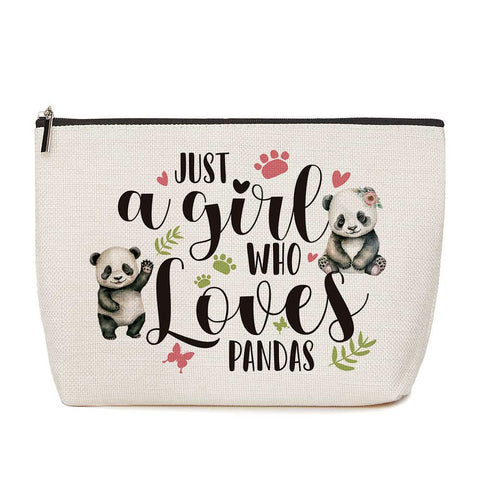Panda Gifts Just a Girl Who Loves Panda Animal Lovers Gift Christmas Graduation Birthday Gift for Women Girls Friends BFF Besties Panda Lovers Gift Preppy Makeup Bag, Beige