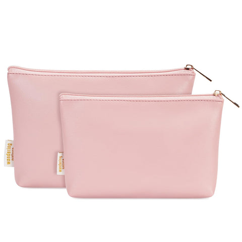 Wandering Nature 2 Pack Makeup Bag, Travel Make Up Organizer Cosmetic Bags Pouch for Women and Girls in Eco Vegan Leather, B-pink, Makeup Bag