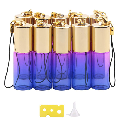 NewZoll Glass Roller Bottles, 5ml Mini Rose Blue Gradient Roll On Bottles, Empty Sample Vial Bottles Containers for Essential Oil Perfumes Lip Balms, Pack of 10