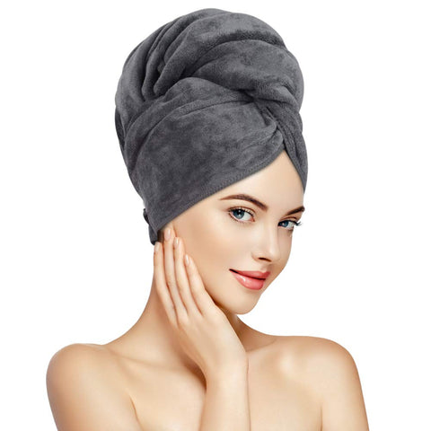 Sunland Microfiber Hair Towel Wrap for Women Super Absorbent Quick Dry Magic Hair Turban for Drying Long Hair Soft and Large 24 inch X 43 inch Grey