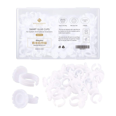BEYELIAN Smart Glue Cups Fanning Cup Lash Glue Holder for Eyelash Extensions 2 Methods of Use 100 PCS Professional Use PP Material Harmless to Human