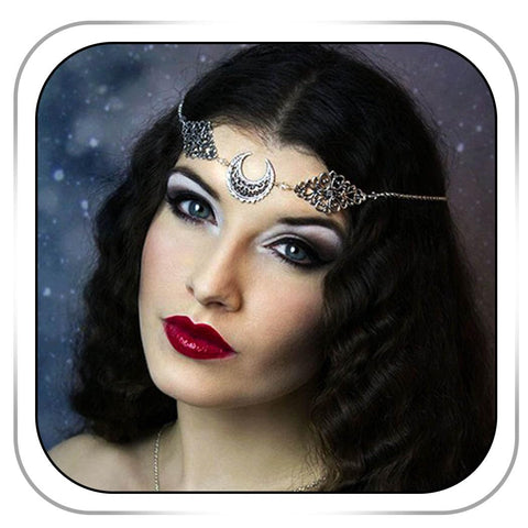 CanB Boho Moon Head chain Charm Vintage Hair Chain Festival Forehead Hair Jewelry Silver Gypsy Headpiece Hair Accessories for Women Girls, 1 Count (Pack of 1), Alloy