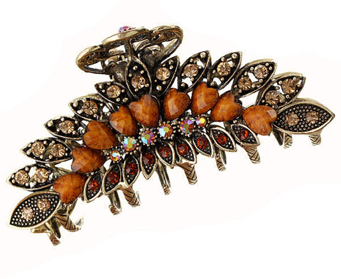 Women Lady Retro Flowers Hair Claw Clip Vintage Alloy Rhinestone Non-Slip Hair Jaw Clips Hairpin Large Hair Updo Grip Bath Accessories for Thick Hair Fancy Hair Clamp (Brown)