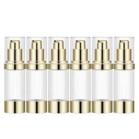 1Oz Refillable Airless Pump Bottle, Travel Lotion Container, Plastic Cosmetic Dispenser (6PCS,Light Gold)