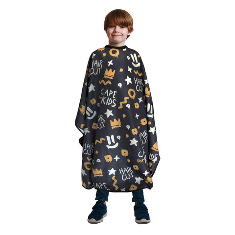 Hair Cutting Cape for Kids, Barber Cape with Metal Snap Closure, 100% Polyester Salon Cape, Waterproof & Light Weight & Machine Washable - 39”× 47”(Crown Pattern)