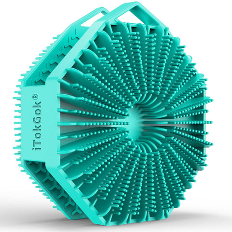iTokGok® 2 in 1 Silicone Body Scrubber, Dual-Sided Design Body Brush Silicone Body Scrubber Exfoliating Body Brushes for Sensitive Skin for Showering, Lathers Well- Mint Green