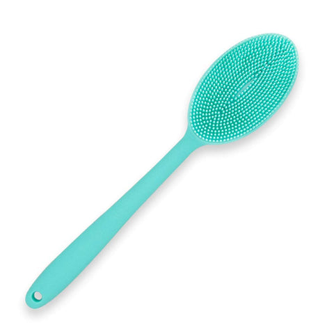 Silicone Back Scrubber Bath Body Shower Brush with Long Handle (Green)