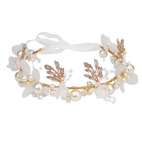 Didder Flower Crown Tiaras for Girls Flower Girl Headband Wedding Hair Accessories for Brides, 1 Count (Pack of 1), Pearl