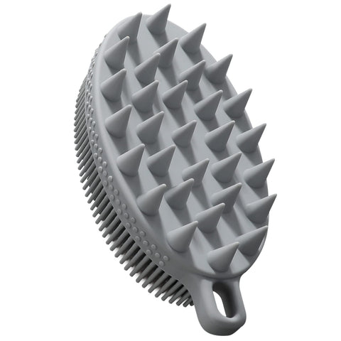 FREATECH 2-in-1 Silicone Body Scrubber - Bath Shower Body Brush and Shampoo Brush Scalp Massager Exfoliator, Deep Cleanse Skin & Hair, Lathers well, Easy to Clean and Long-lasting, Grey