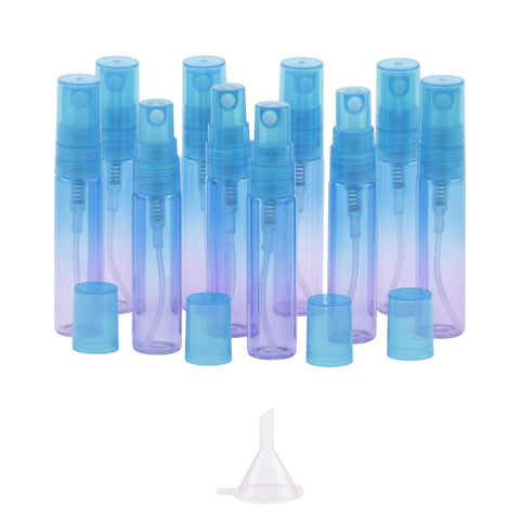 NewZoll 11Pcs Sample Spray Bottles Set, 5ml Empty Glass Spray Bottles with Funnel, Small Fine Mist Atomizer Sprayer Vials for Essential Oils Perfume, Blue Purple Gradient