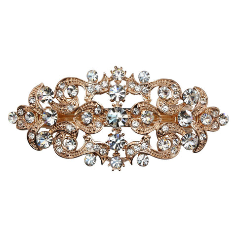 Faship Gorgeous Clear Crystal Floral Hair Barrette Clip - Rose Gold Plated/Clear