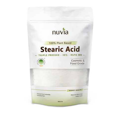 Stearic Acid - 100% Plant Based, Triple Pressed, Certified Sustainable, by Nuvia Organics; 8oz