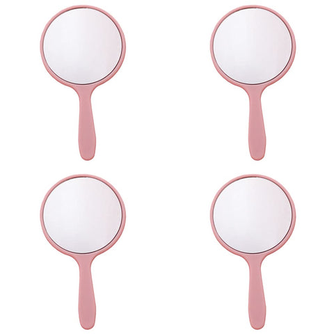 lasenersm 4 Pieces Travel Handheld Mirror Round Cosmetic Hand Mirror Travel Makeup Mirror Hand Held Mirror Plastic Cosmetic Mirror Makeup Hand Mirror with Handle, Pink