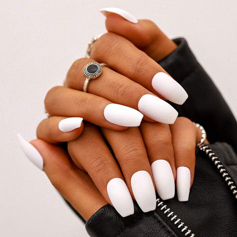 Campsis False Nails Mette White Fake Nail Full Cover Medium Ballerina Coffin Nails for Women and Girls