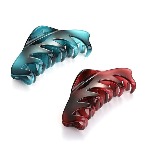 Liasun Pack of 2 Premium Hair Claw Clip, Medium Strong Holding Power Hair Clips Clamps, Delicate Hair Grip for Women and Girls Hair Barrettes for Medium or Long hair (Blue+Wine Red) : Blue+Wine Red