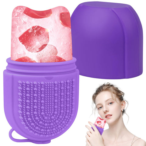 QiqaMole Ice mold for Face,Ice Face Roller,Ice Roller Silicone Facial and Eye,Reusable Facial Treatment to Tone Skin & De-Puff The Eye Area,Reduce Acne and Lubricate the Skin (Purple)
