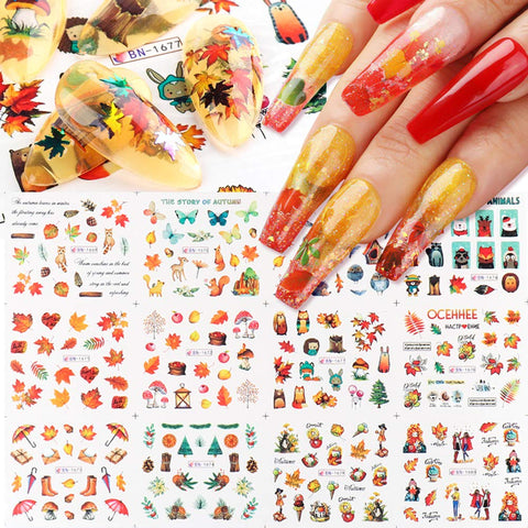 12 Sheets Fall Nail Art Stickers Thanksgiving Nail Decals Maple Leaves Nails Design Sticker Water Transfer Autumn Nail Art Supplies for Women Girls Thanksgiving Party Manicure Decorations