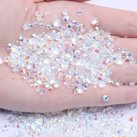 Mixed 1000pcs 2-6mm Transparent AB Resin Nail Rhinestones 3D Non Hotfix Glitter Round Flatback Nail Stones Strass Gems Diamonds DIY Nail Art Decoration (27 Transparent AB)