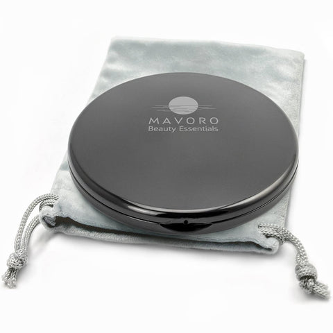 Magnifying Compact Mirror - 10X Magnification Mirror and 1X Mirror - 4 inch Diameter, Travel, Compact Makeup Mirror for Purses by Mavoro Beauty Essentials (Black)
