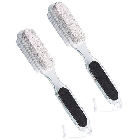 2 Pieces 4 in 1 Foot File Callus Remover Pumice Stone Foot Brush Multi-functional Foot Scrubber Stainless Steel File Pumice Stone Rasp Foot Scrubber Brush Foot File Rasp Brush, Transparent