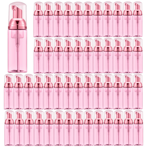 Lil Ray 50PCS Clear Rose Red Foam Bottle with Rose Red Pump, Empty Travel Foaming Dispensers for Hand Soap,Lash Shampoo(2 Oz)
