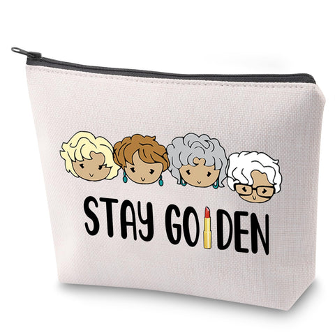 ZJXHPO Stay Golden Makeup Bag TV Show Inspire Cosmetic Bag Friendship Gift For Best Friend Canvas Tote Bag, STAY GOLDEN, 23.5*17 cm