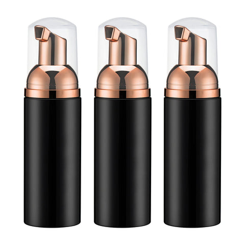 2oz. Foam Pump Bottle Dispenser (3PCS) Small Foaming Soap for Travel, Hand Cleaning ,Cosmetics Packaging(60ML, Rose Gold&Black)