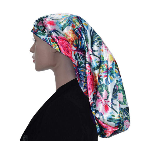 Long Satin Hair Bonnet â€“ Double LayerBonnets With Pink Liner, Soft Elastic Band For Women Natural Curly Hair (Flamingo)